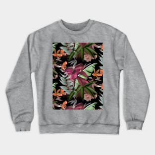 Elegant Tropical floral leaves botanical pattern,botanical pattern, tropical plants, black leaves pattern over a Crewneck Sweatshirt